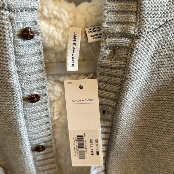 NWT Janie and Jack grey hooded sweater button up with Sherpa lining - Picture 2 of 7